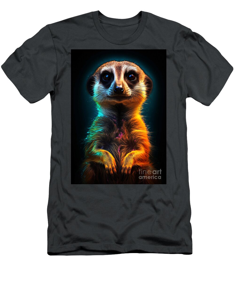 Meerkats Mammal Dlxx Animal Black Background Rhys Jacobson T-Shirt
