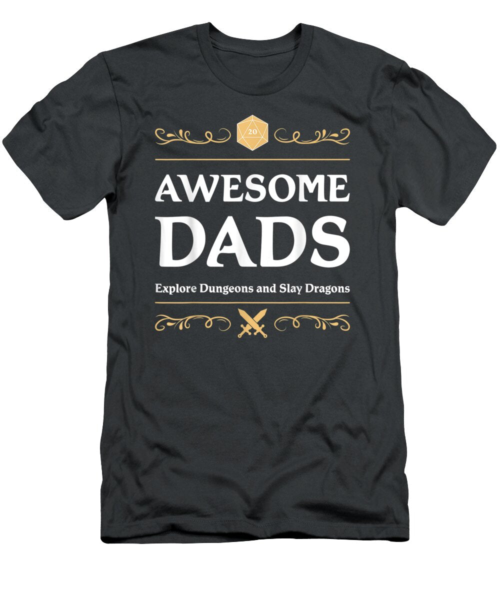 Mens Awesome Dads Explore Dungeons D20 Tabletop Rpg Father Gamer Amang Maidi T-Shirt