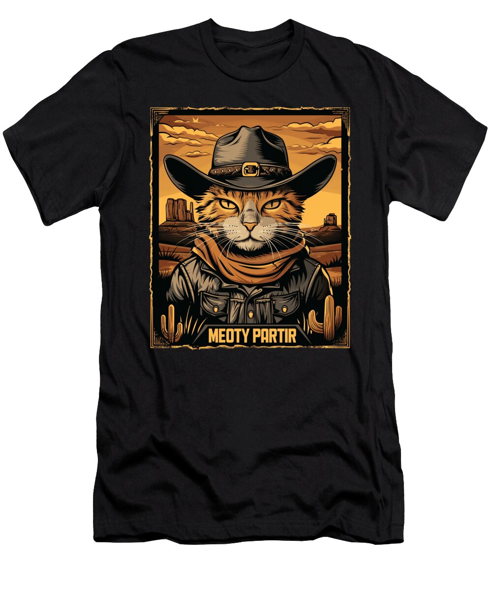 Meow Herdin Mavericks Cat Cowboy and Goat Posse Dnt Prints Art T-Shirt
