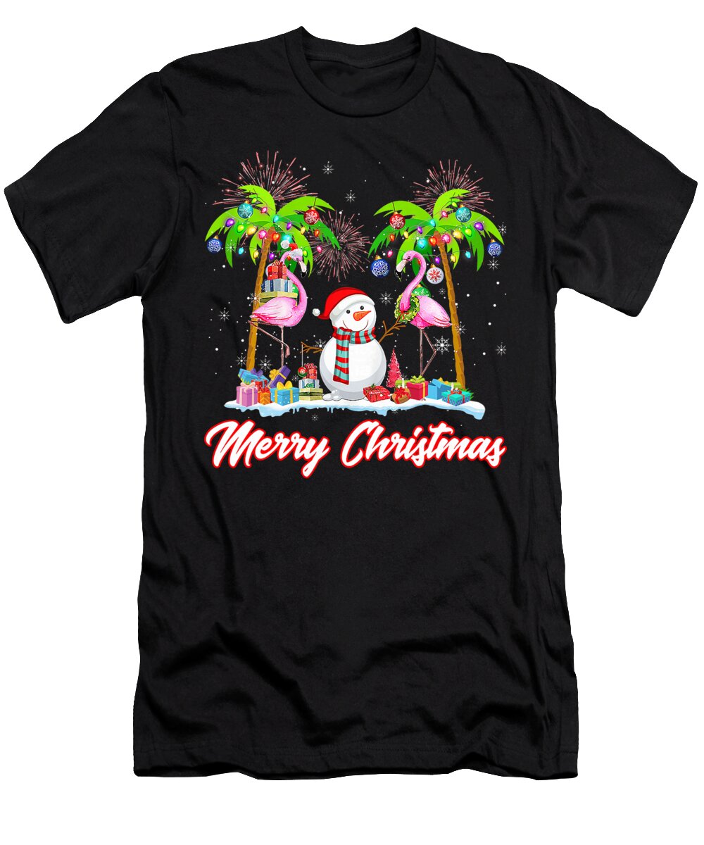 Merry Christmas Flamingo Xmas Palm Tree Light Sophie Eleanor T-Shirt