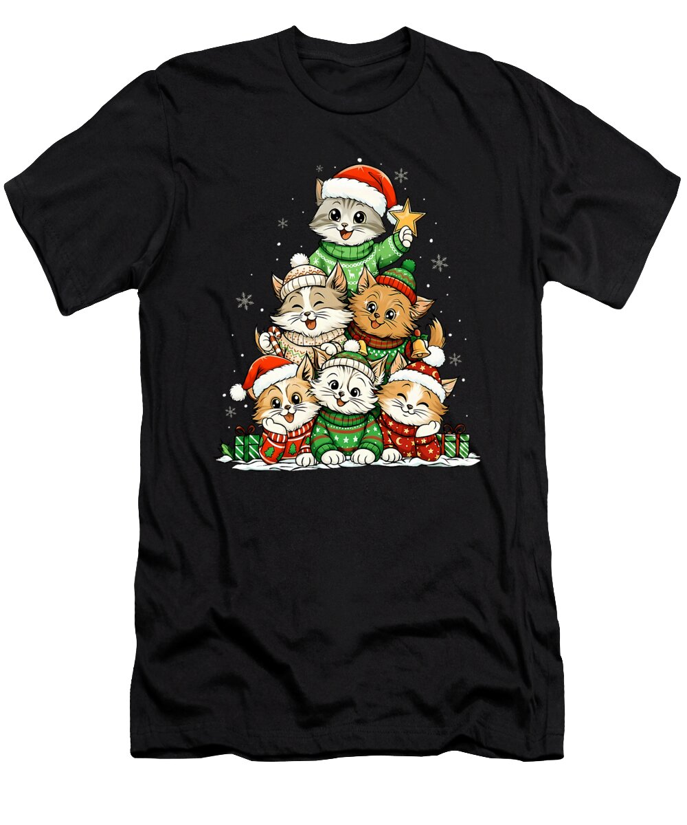 Merry Christmas Funny Christmas Tree Meowy Women Natalie Lidford T-Shirt