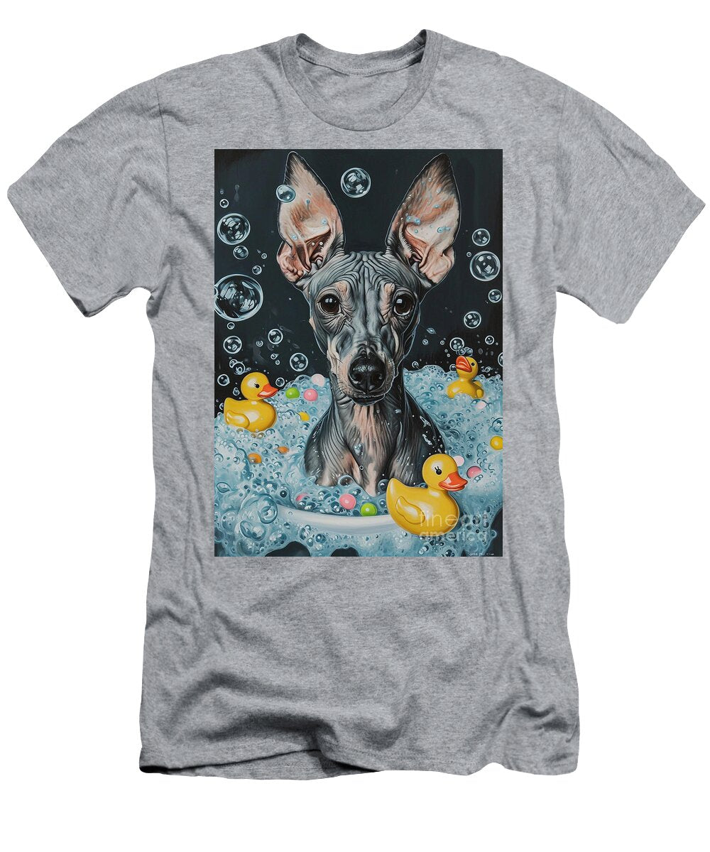 Mexican Hairless Dog Frolicking in a Bubbly Bathtub Adrien Efren T-Shirt