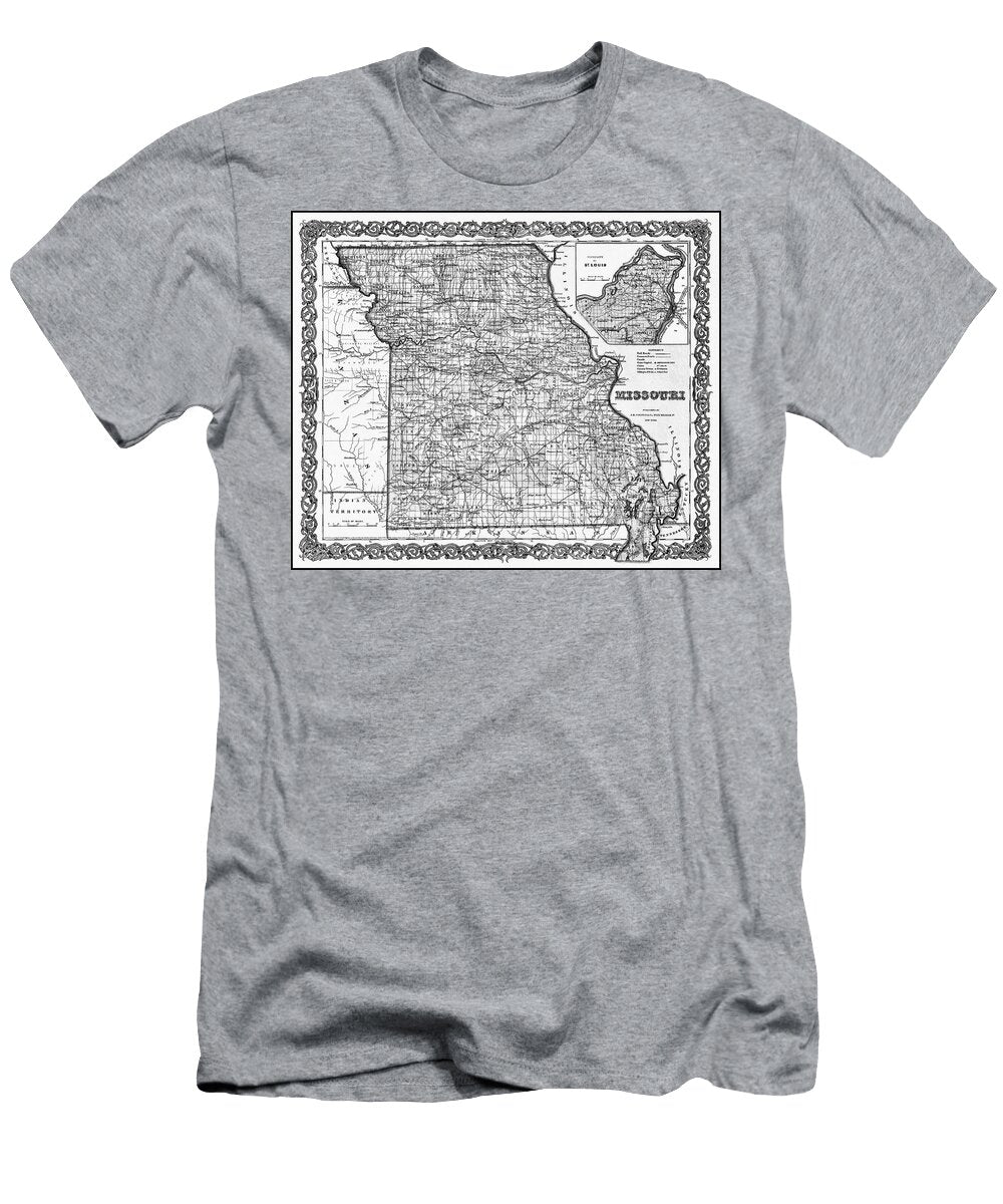 Missouri Vintage Map 1855 Black and White Carol Japp T-Shirt