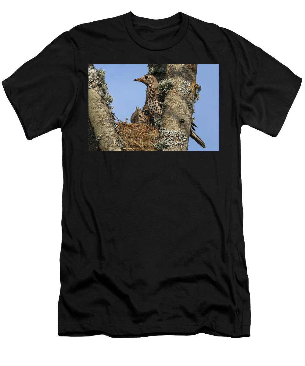 Mistle Thrush with Chick in Nest Northumberland National Ann Steve Toon Natureplcom T-Shirt