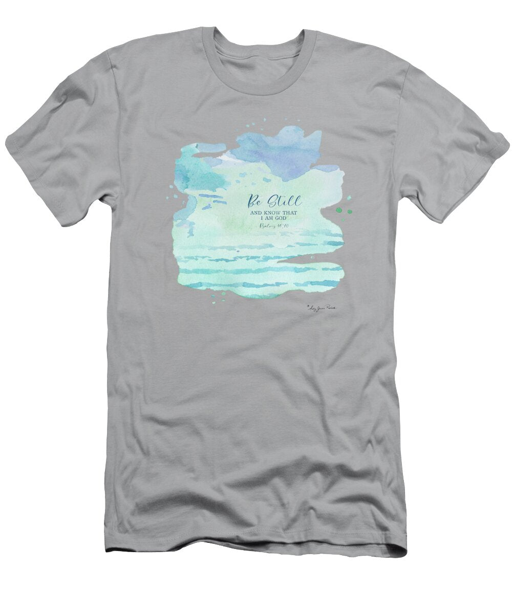 Modern Watercolor Wash Be Still and Know That I Am God Mint Aqua Blue Purple Audrey Jeanne Roberts T-Shirt