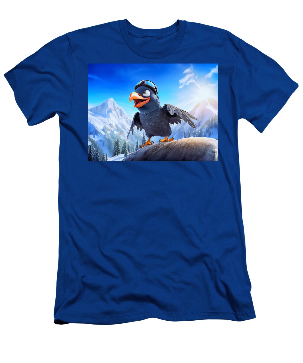 Mountain Launch Raven with Ski Goggles in Winter Toon Style Art Momente T-Shirt