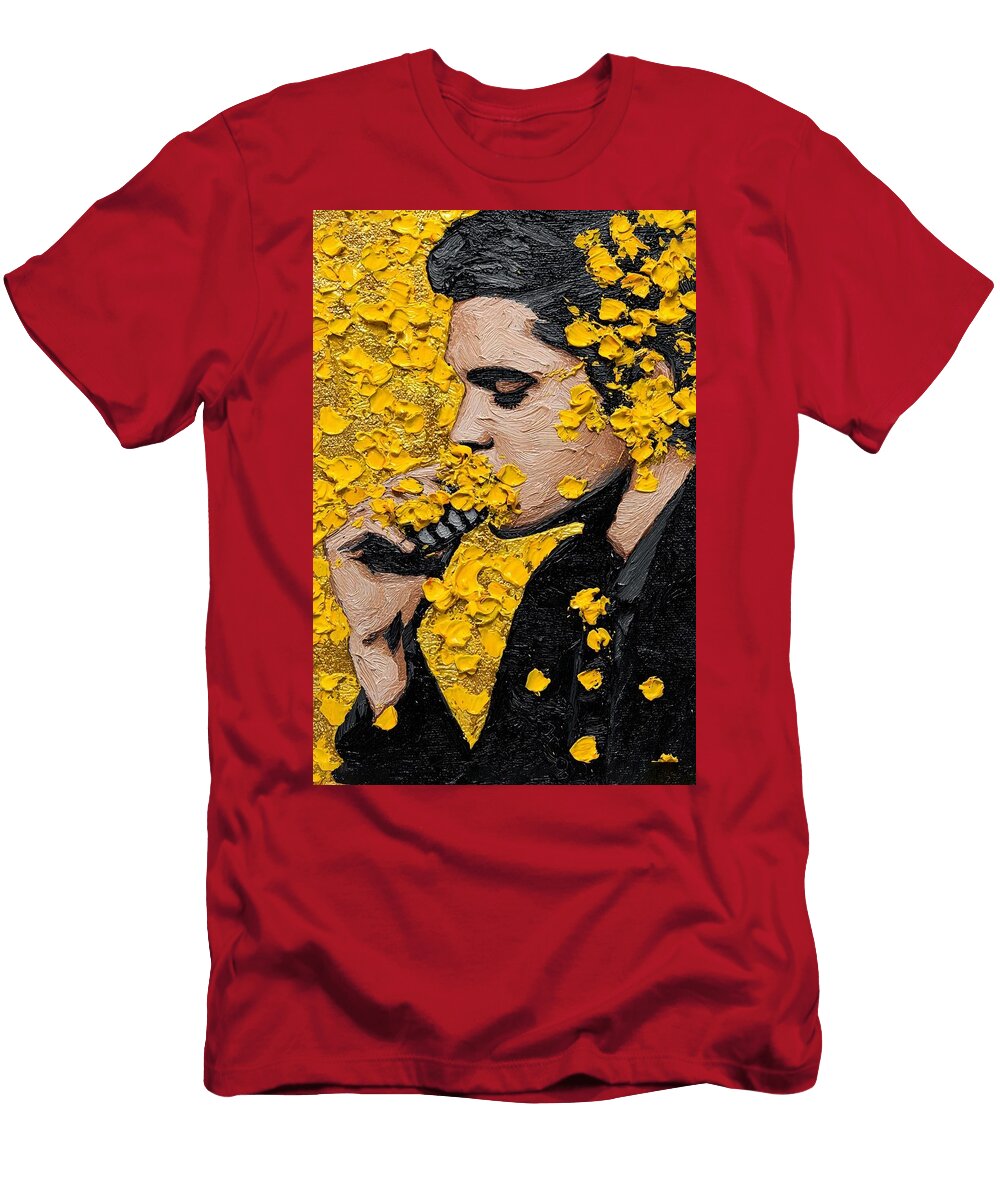Musician in Thought Amid Yellow Blossoms Elvis Presley Eliana Haines T-Shirt