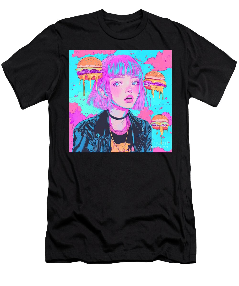 Neon Portrait with Dripping Burgers Grafititee S T-Shirt