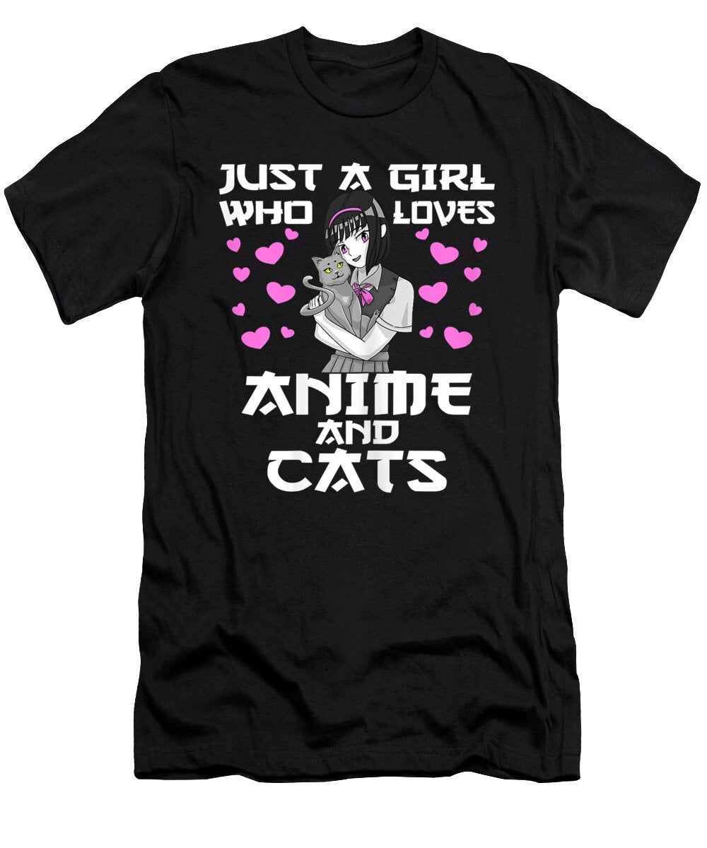 Nice Womens Japanese Manga Cosplay Otaku Anime Girl with Cat Retro Ezone Prints T-Shirt