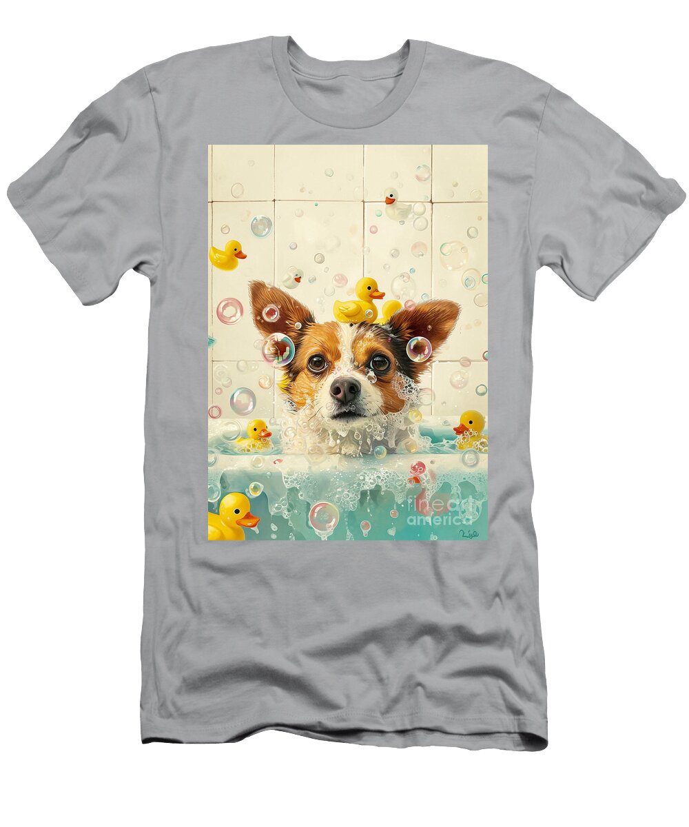 Norwegian Lundehund Dog Enjoying a Bubbly Bath Adrien Efren T-Shirt