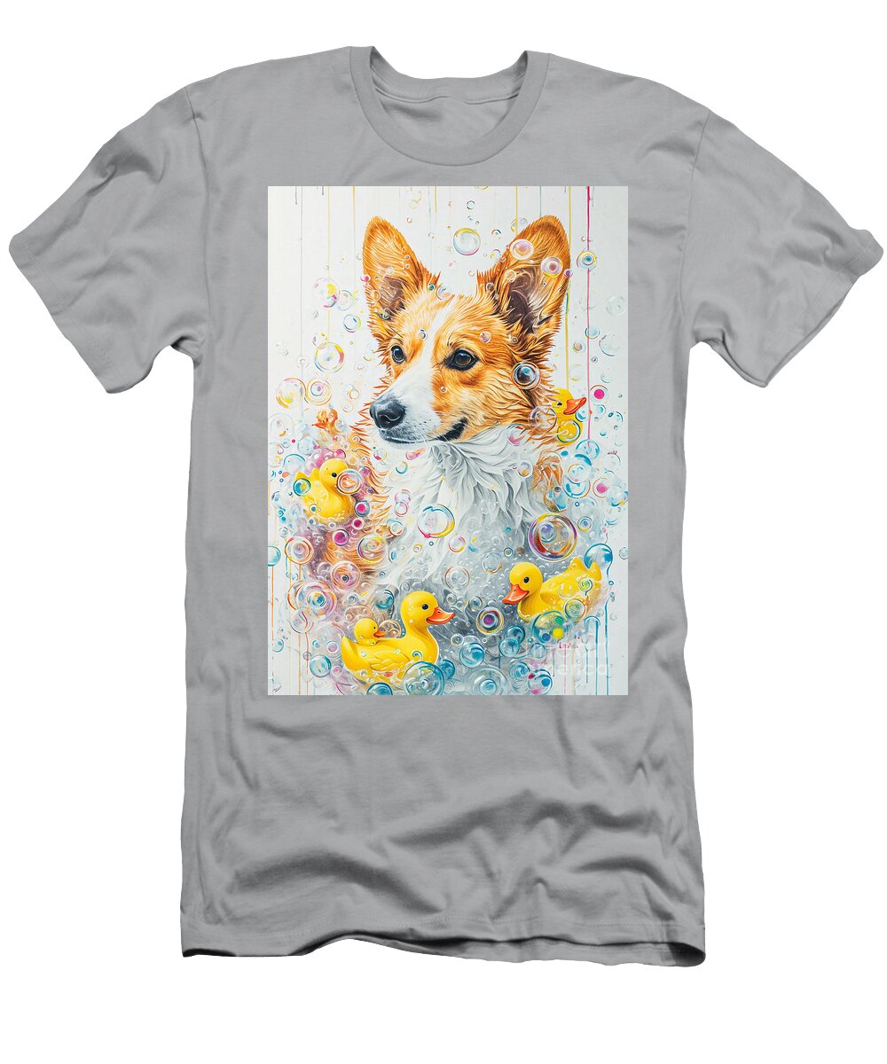 Norwegian Lundehund Dog Frolicking in a Bubbly Bathtub Adrien Efren T-Shirt