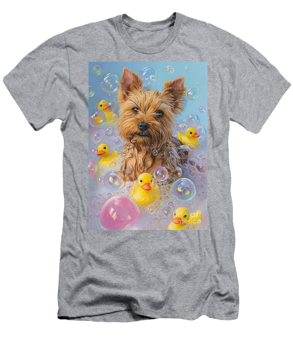 Norwich Terrier Dog Frolicking in a Bubbly Bathtub Adrien Efren T-Shirt