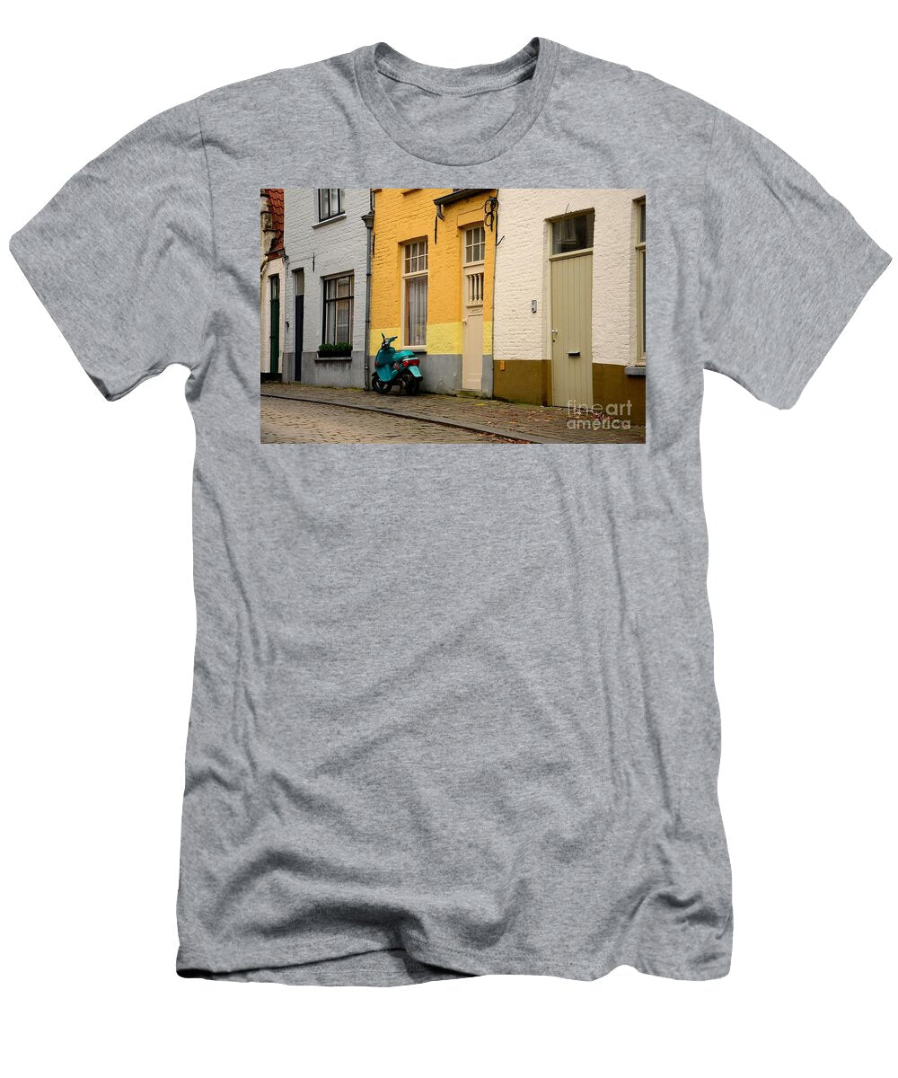 Old Cobbled Street and Green Scooter Imran Ahmed T-Shirt