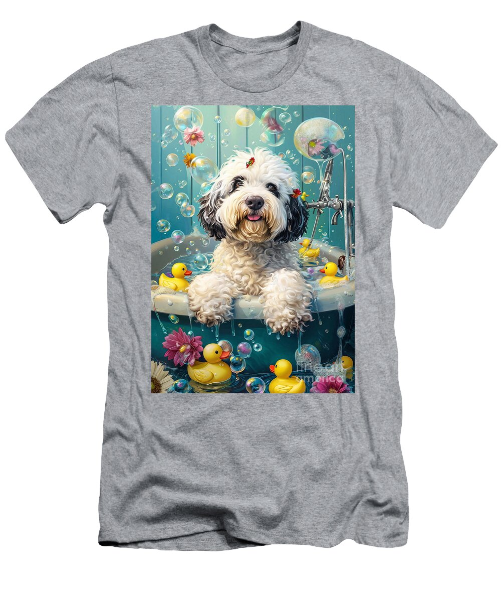 Old English Sheepdog Dog Enjoying a Bubbly Bath Adrien Efren T-Shirt