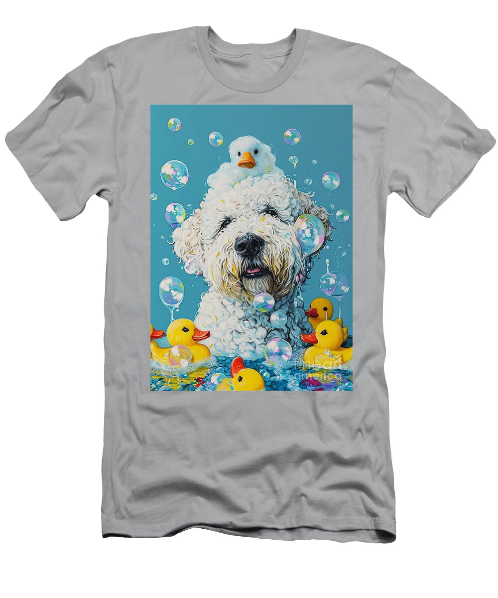 Old English Sheepdog Dog Frolicking in a Bubbly Bathtub Adrien Efren T-Shirt