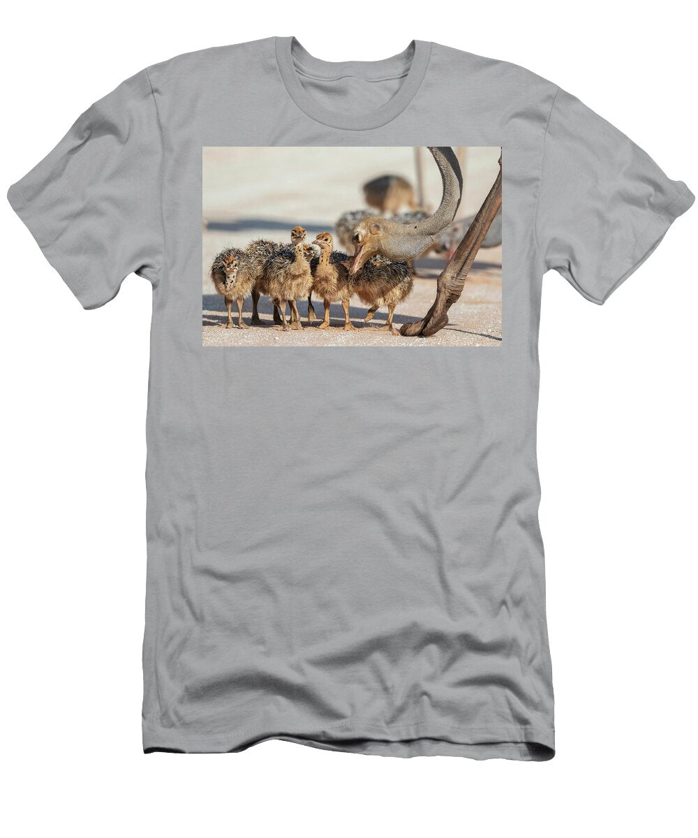 Ostrich Chicks Gathered Near Adult Kgalagadi Transfrontier Ann Steve Toon Natureplcom T-Shirt