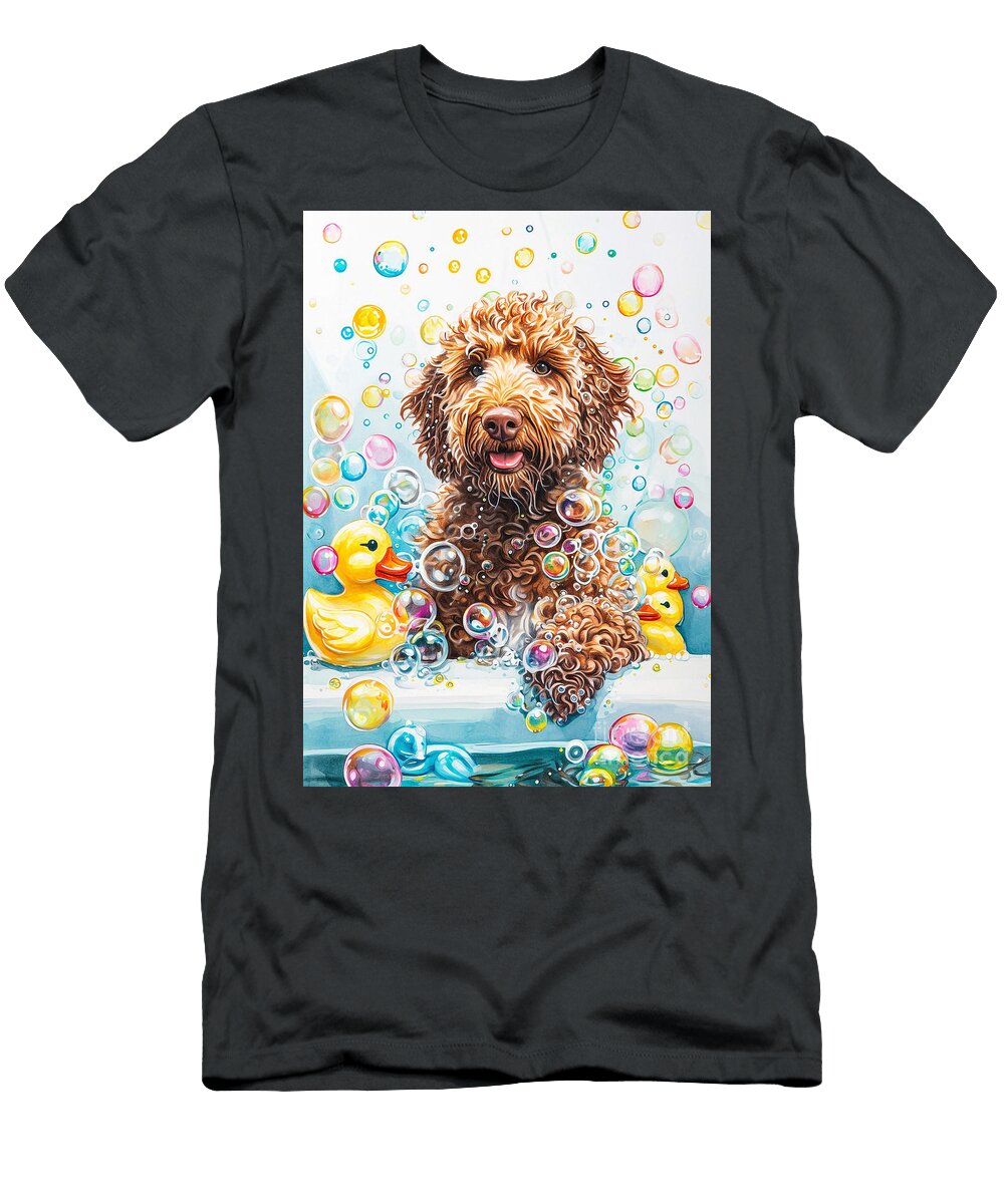 Otterhound Dog Frolicking in a Bubbly Bathtub Adrien Efren T-Shirt