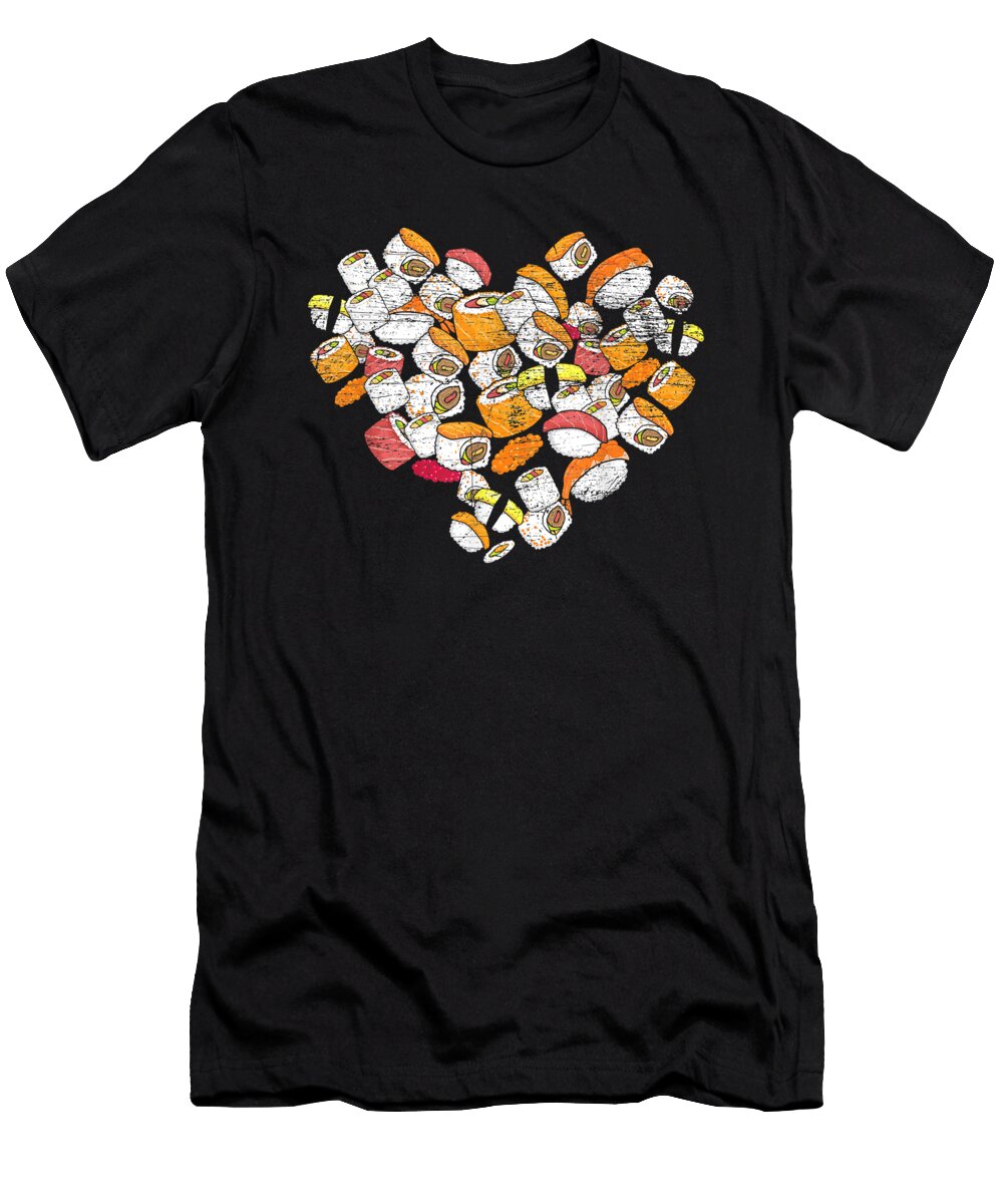 Overcome Courageous Anime Nigiri Sashimi Heart Valentines Day Gift Love Sushi Cool Gifts Ezone Prints T-Shirt