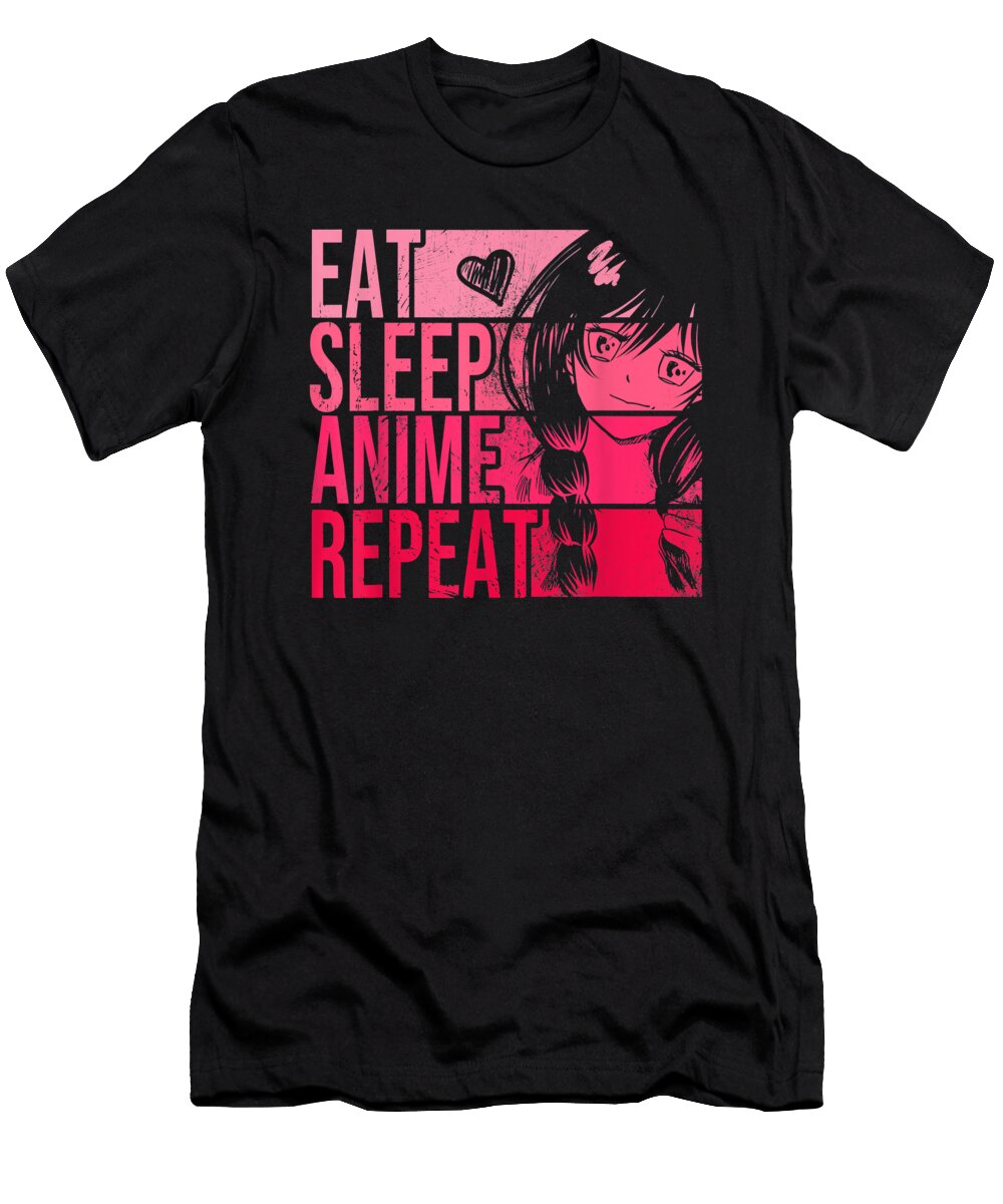 Overcome Courageous Eat Sleep Anime Repeat Anime Lovers Idea Girls Cute Gift Ezone Prints T-Shirt