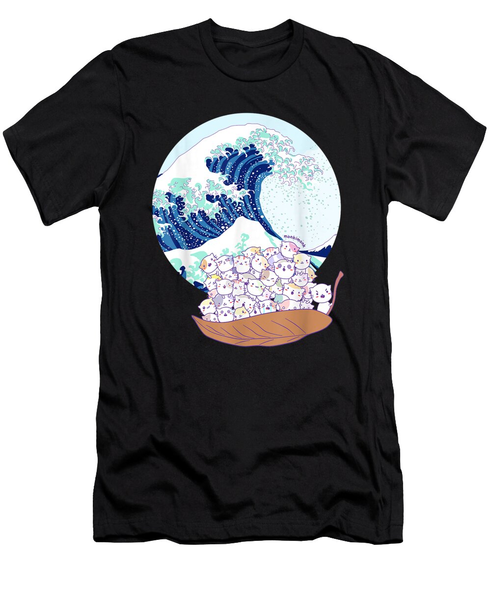 Overcome Courageous Kanagawa Kittens Sweet Kawaii Cats Traveling to Japan Fan Ezone Prints T-Shirt