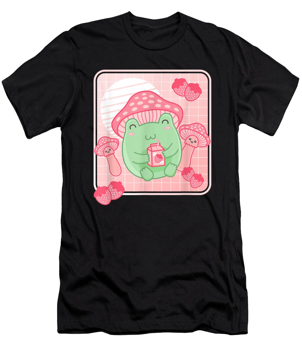 Overcome Courageous Kawaii Frog Pink Strawberry Milk Mushroom Aesthetic Anime Fan Ezone Prints T-Shirt
