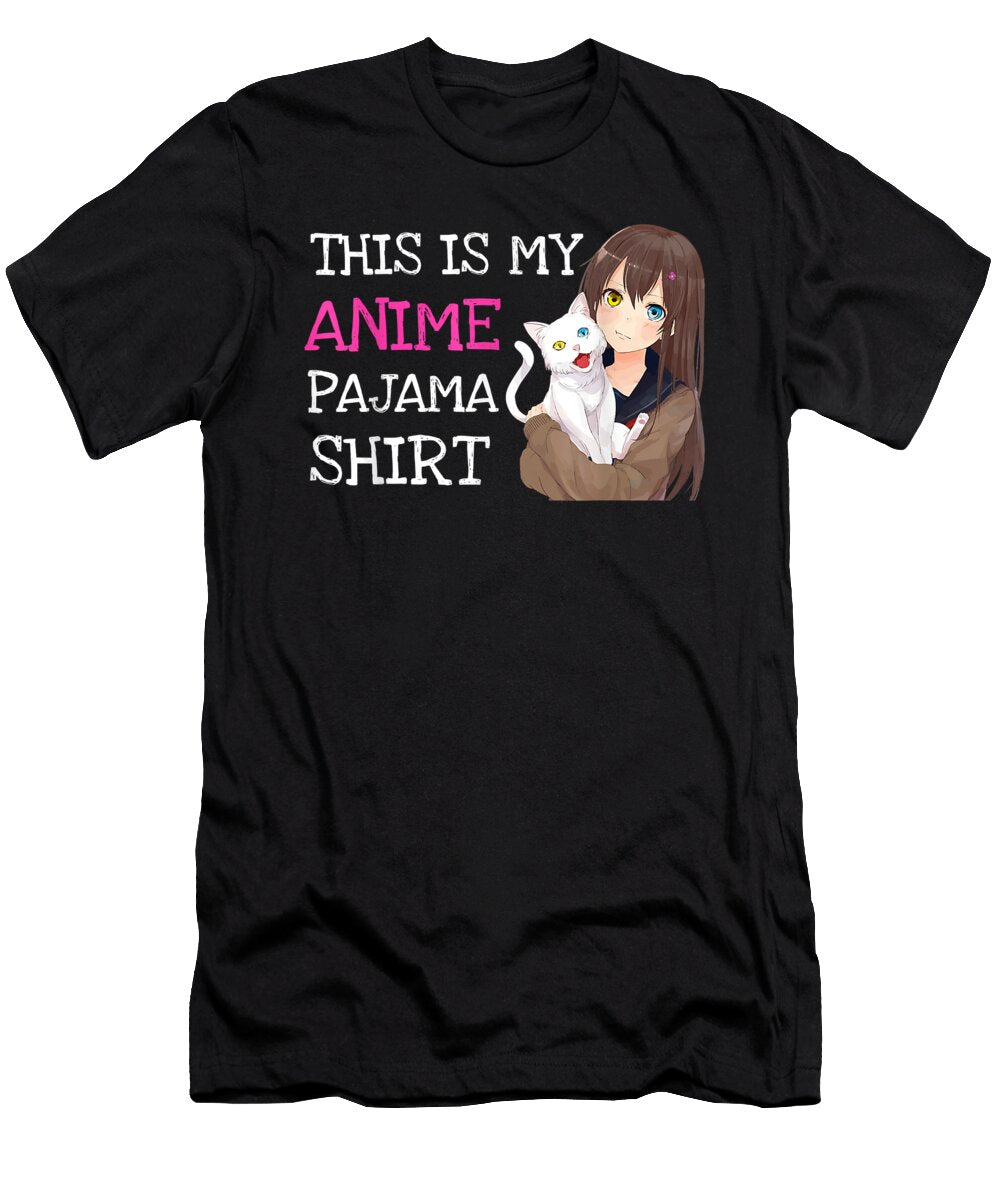 Overcome This Is My Anime Pajama Kawaii Anime Girl with Kitty Cat Graphic for Fans Ezone Prints T-Shirt