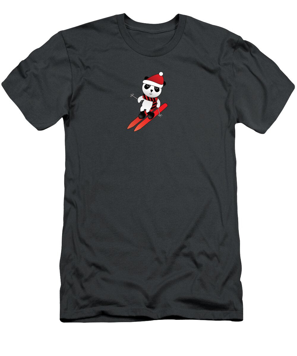 Panda in Santa Hat Skiing Barefoot Bodeez Art T-Shirt