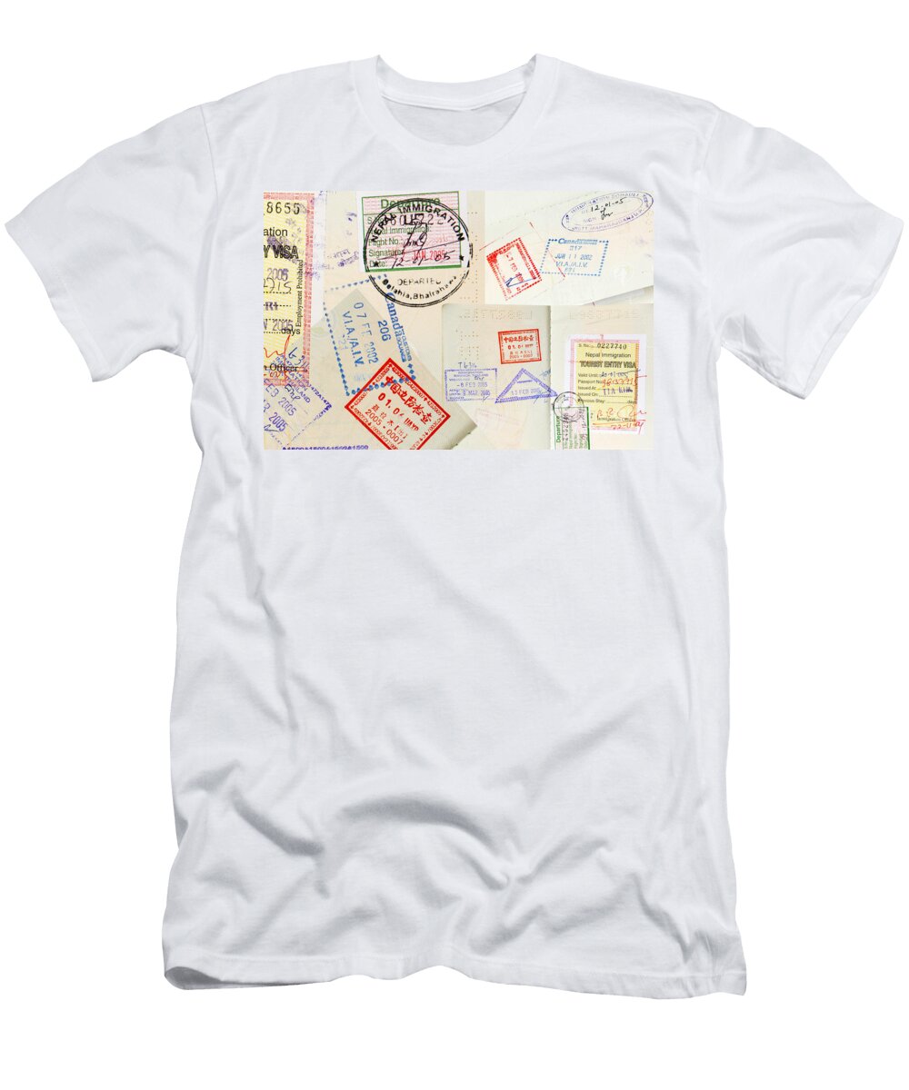 Passport Stamps Background Tim Hester T-Shirt