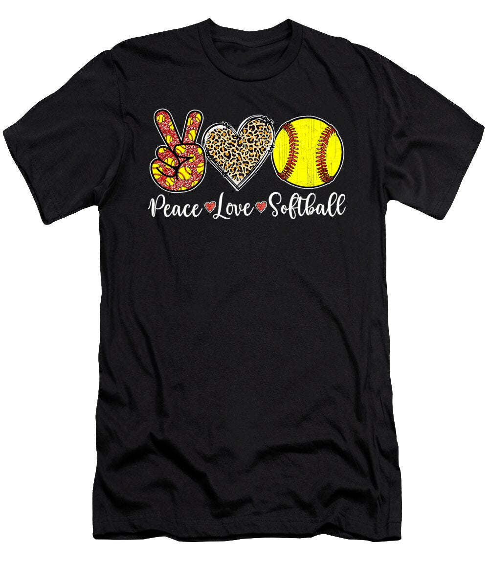 Peace Love Softball Leopard Softball Player Girl Mothers Day Dhbubble T-Shirt