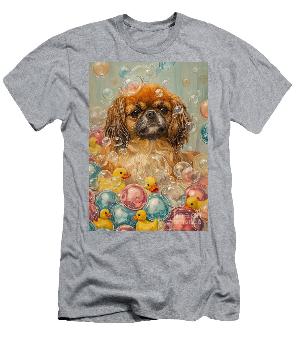 Pekingese Dog in a Bubbly Bathtub Scene Adrien Efren T-Shirt