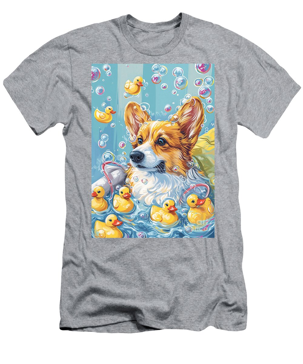 Pembroke Welsh Corgi Dog Enjoying a Bubbly Bath Adrien Efren T-Shirt
