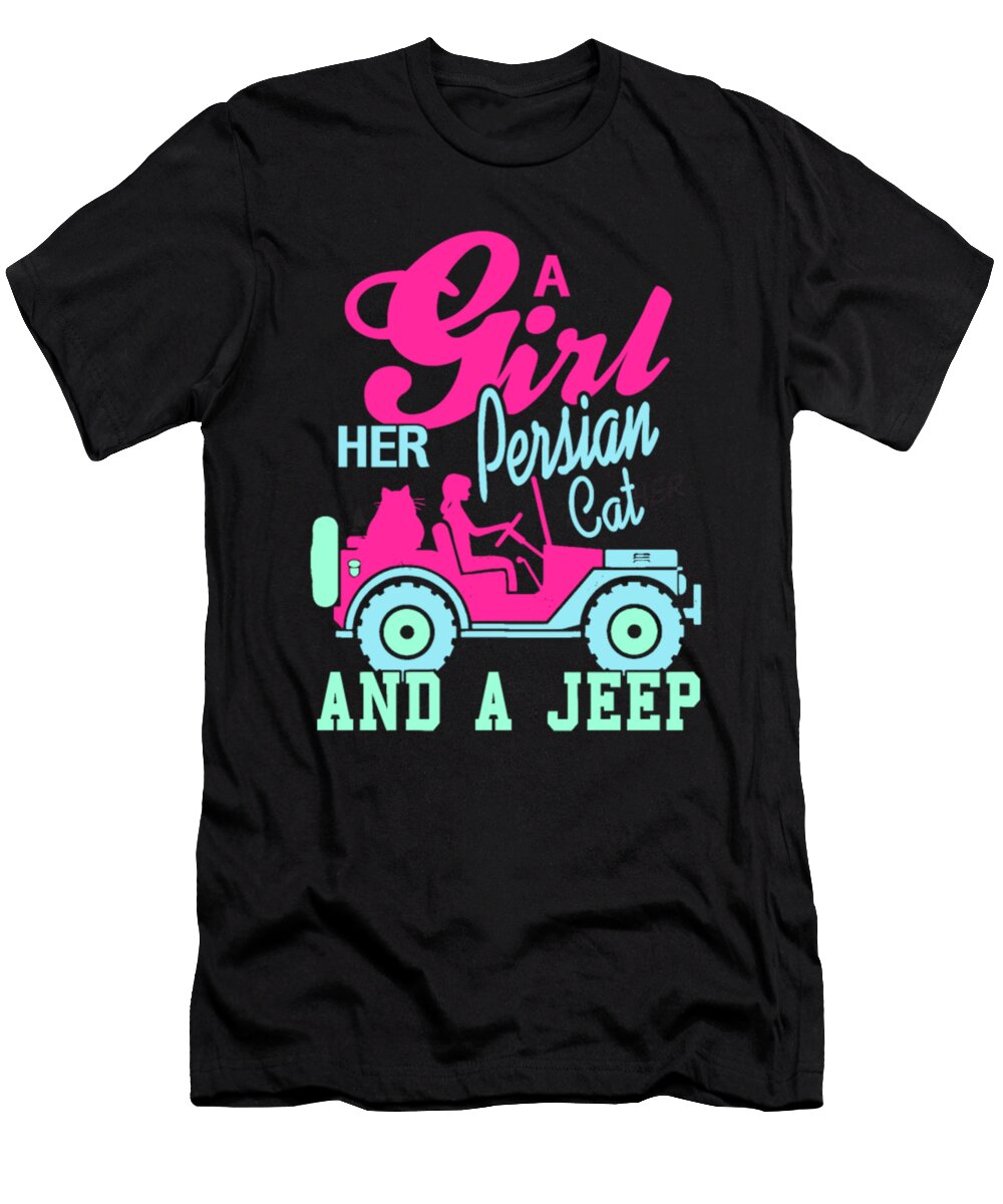 Persian Cat a Girl Her Persian Cat and a Jeep Tinh Tran Le Thanh T-Shirt