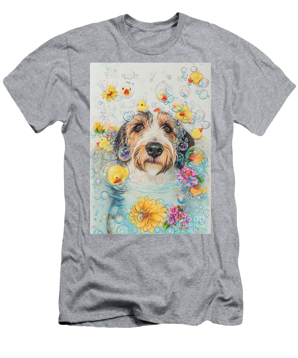 Petit Basset Griffon Vendeen Dog Frolicking in a Bubbly Bathtub Adrien Efren T-Shirt