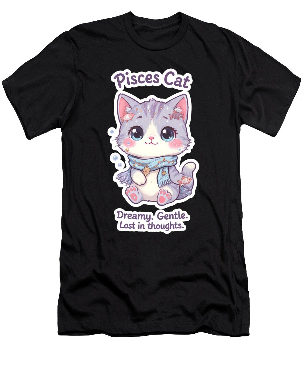 Pisces Cat Dreamy Magical Zodiac Chibi Cat Sticker Melinda Dusnoki T-Shirt
