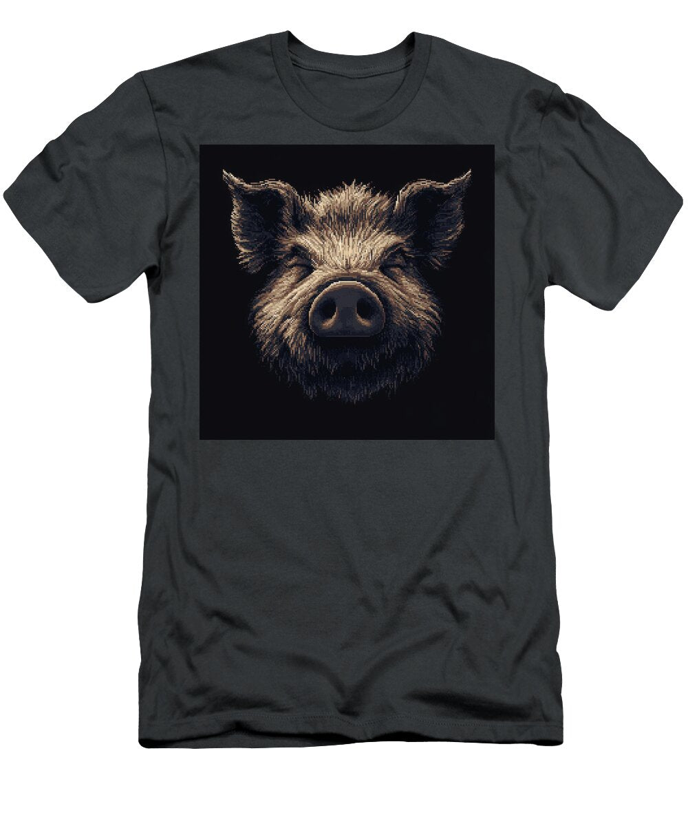Pixel Art Portrait of a Happy Pig Face Maverick Junk T-Shirt