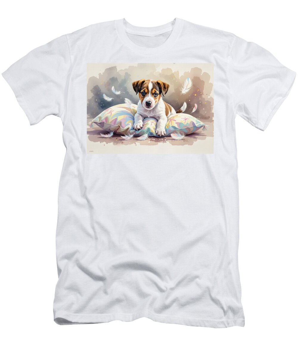 Playful Puppy Among Feathers Greg Joens T-Shirt