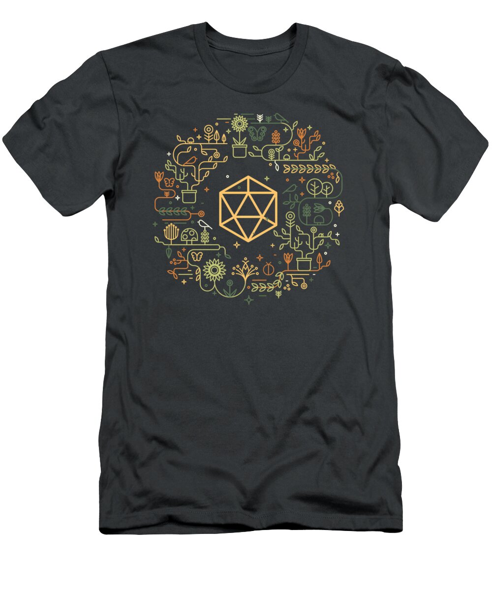 Polyhedral D20 Dice of the Druid Minimalist Tabletop Rpg Addict Sibainu T-Shirt