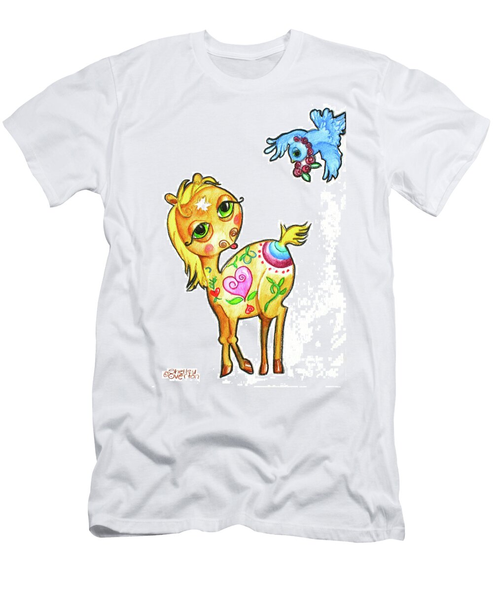 Pony and the Bluebird Watercolor Pencil Art Shelley Overton T-Shirt
