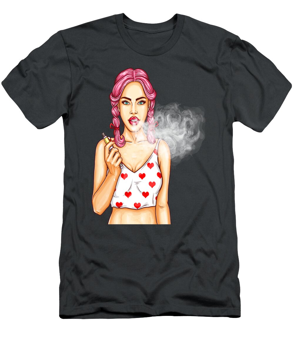 Pop Art Young Woman Vaping Design Gift for Woman Brtistic Designs T-Shirt