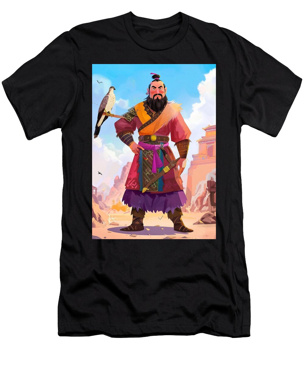 Powerful Warrior with Falcon a Fantasy Illustration Tommy Mcdaniel T-Shirt
