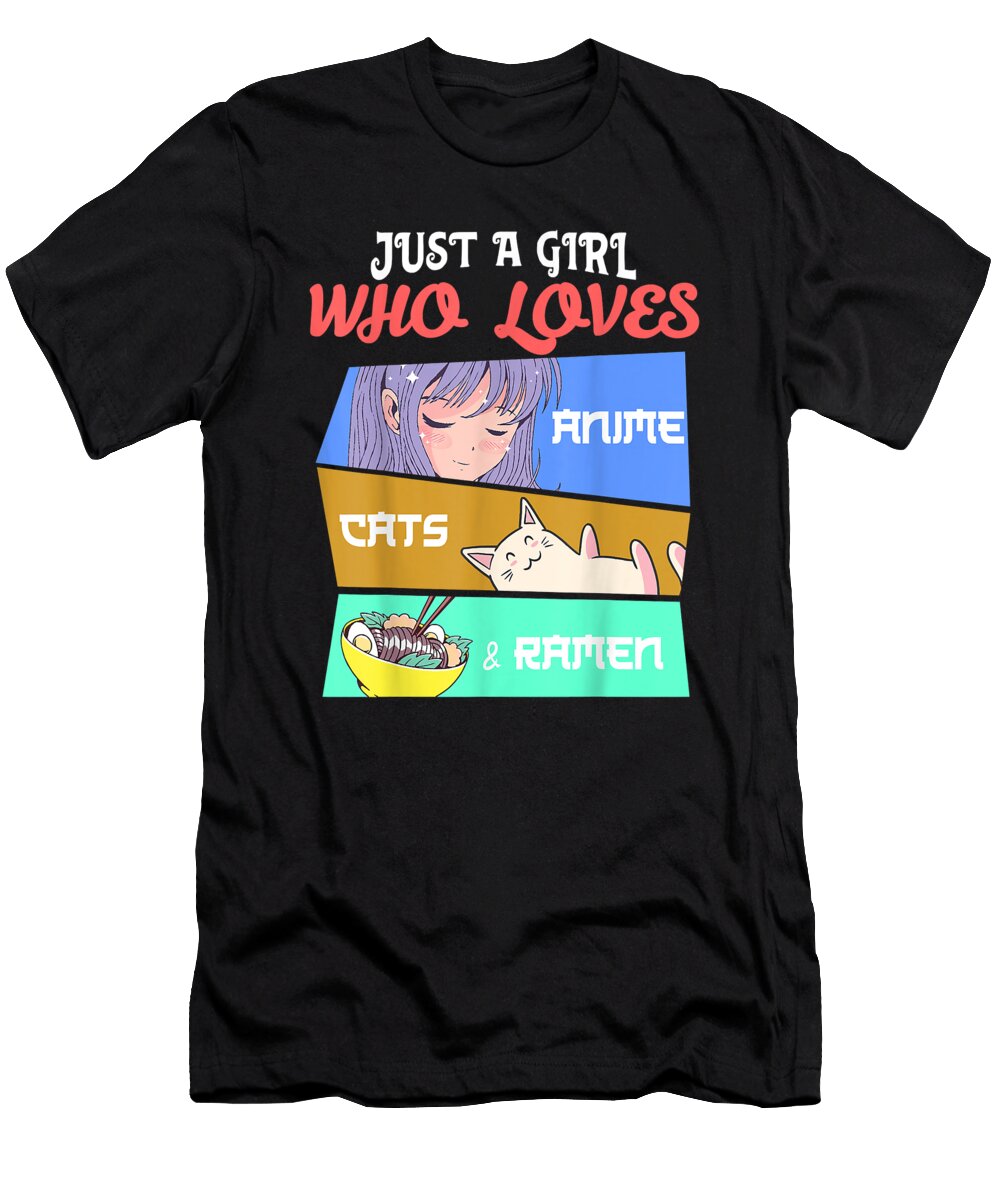 Precious Life Just a Girl Who Loves Anime Cats Ramen Kawaii Otaku Retro Wave Ezone Prints T-Shirt