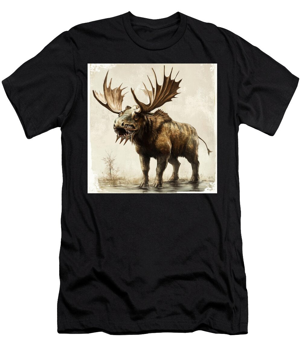 Prehistoric Moose Like Creature with Large Antlers and Fangs in Maverick Junk T-Shirt