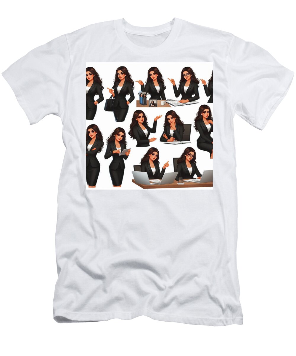 Professional Business Woman Character Expressions and Office Workspace Poses Talha Khan T-Shirt