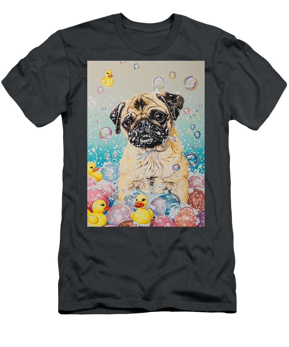 Pug Dog Enjoying a Bubbly Bath Adrien Efren T-Shirt