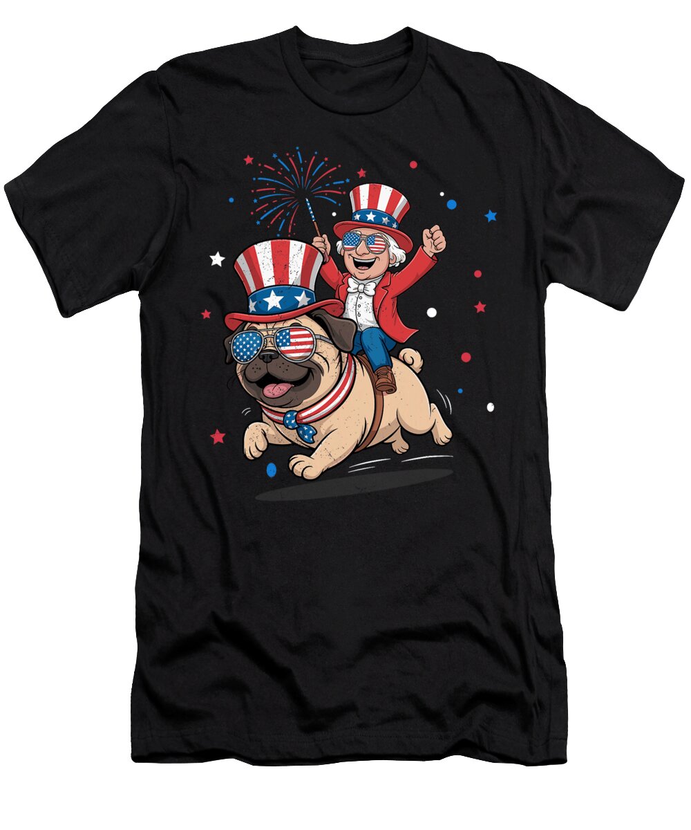 Pug George Washington 4th of July Patriotic Flag Studi Alex T-Shirt