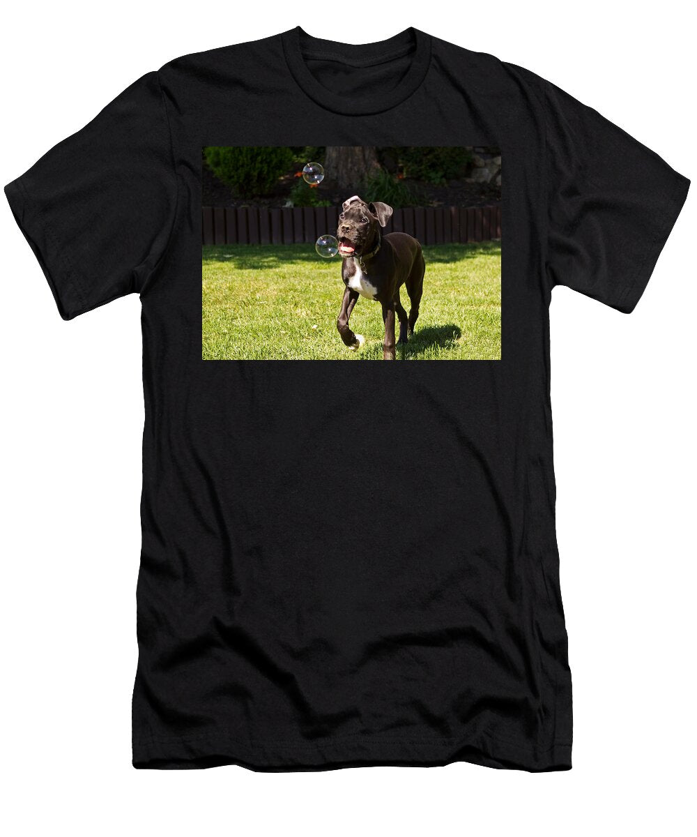 Puppy Playing with Bubbles Stephanie Mcdowell T-Shirt