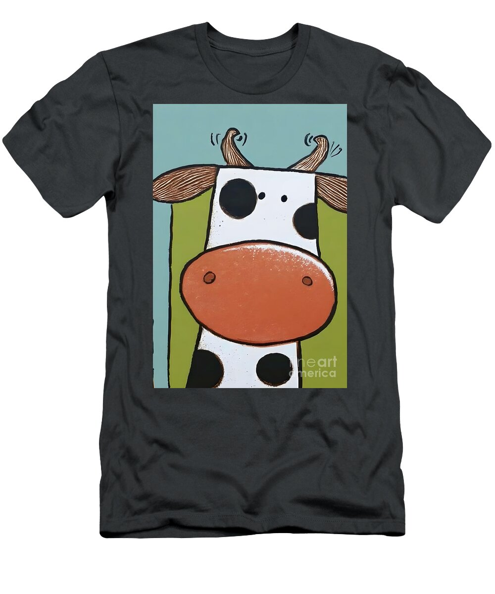 Quirky Cartoon Cow Portrait Olfactoart Studio T-Shirt
