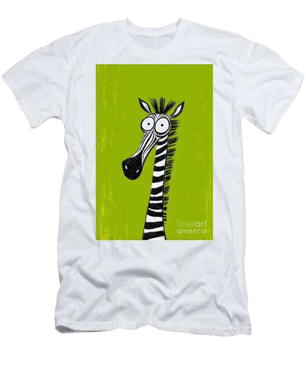 Quirky Zebra on Green Background Olfactoart Studio T-Shirt