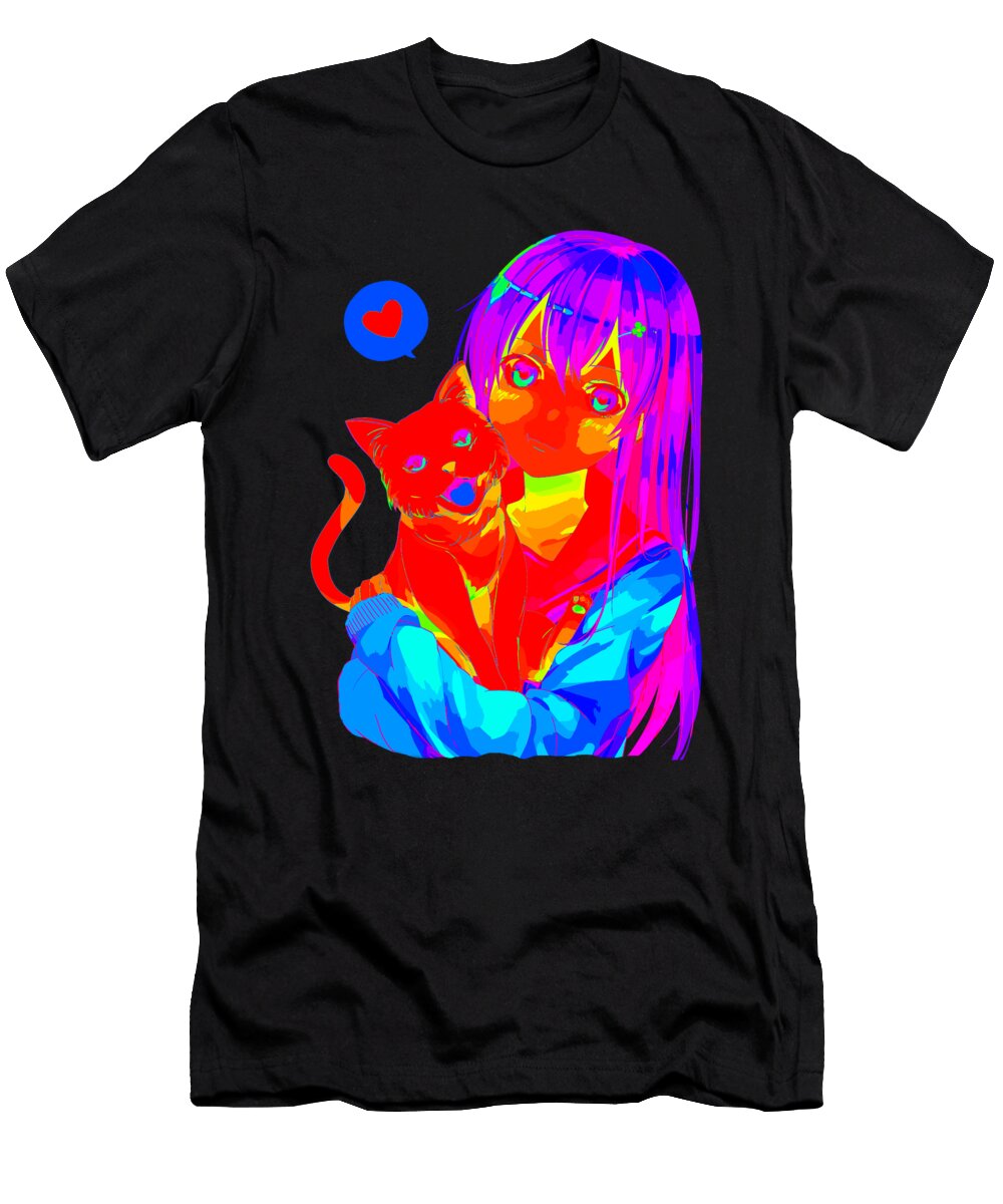 Rainbow Anime Girl Neko Cat Kaylin Watchorn T-Shirt