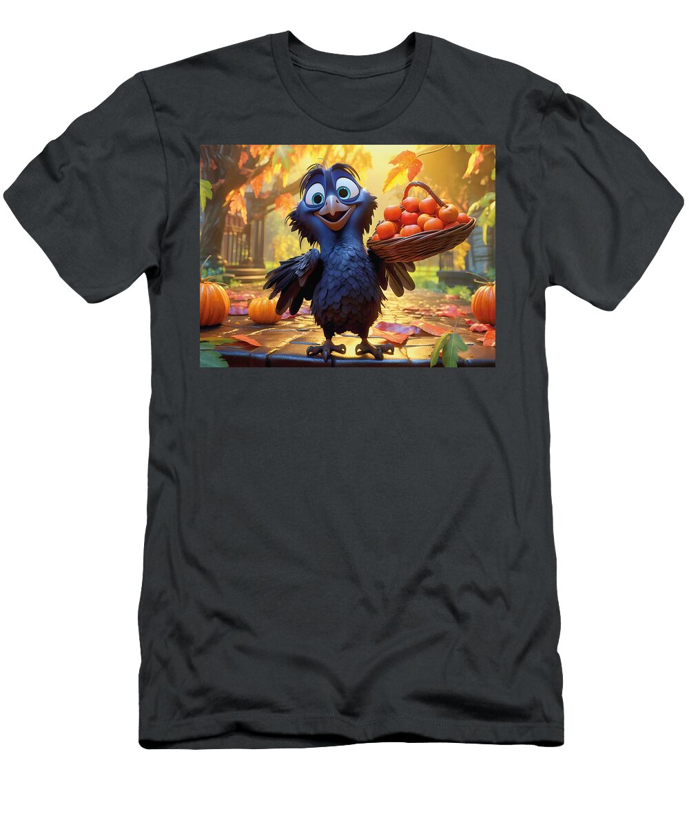 Raven Harvesting Apples and Pumpkins in Autumn Art Momente T-Shirt